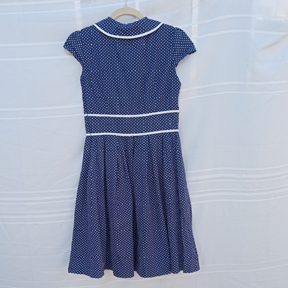 Cotton Navy Polka Dot Pepperberry Dress with White Trim Size 8 - Picture 2 of 5